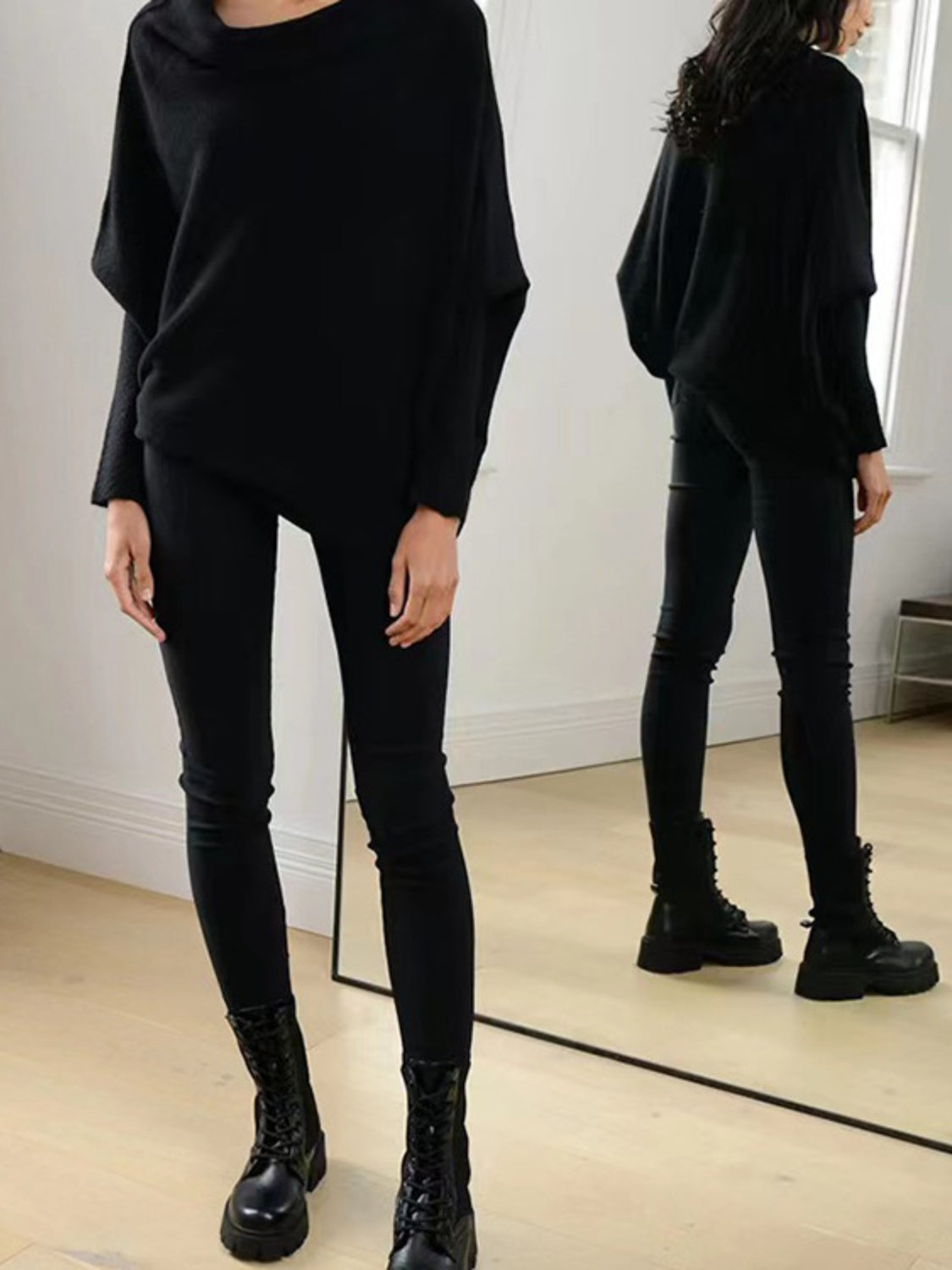 Bateau Neck Batwing Sleeve Knit Top