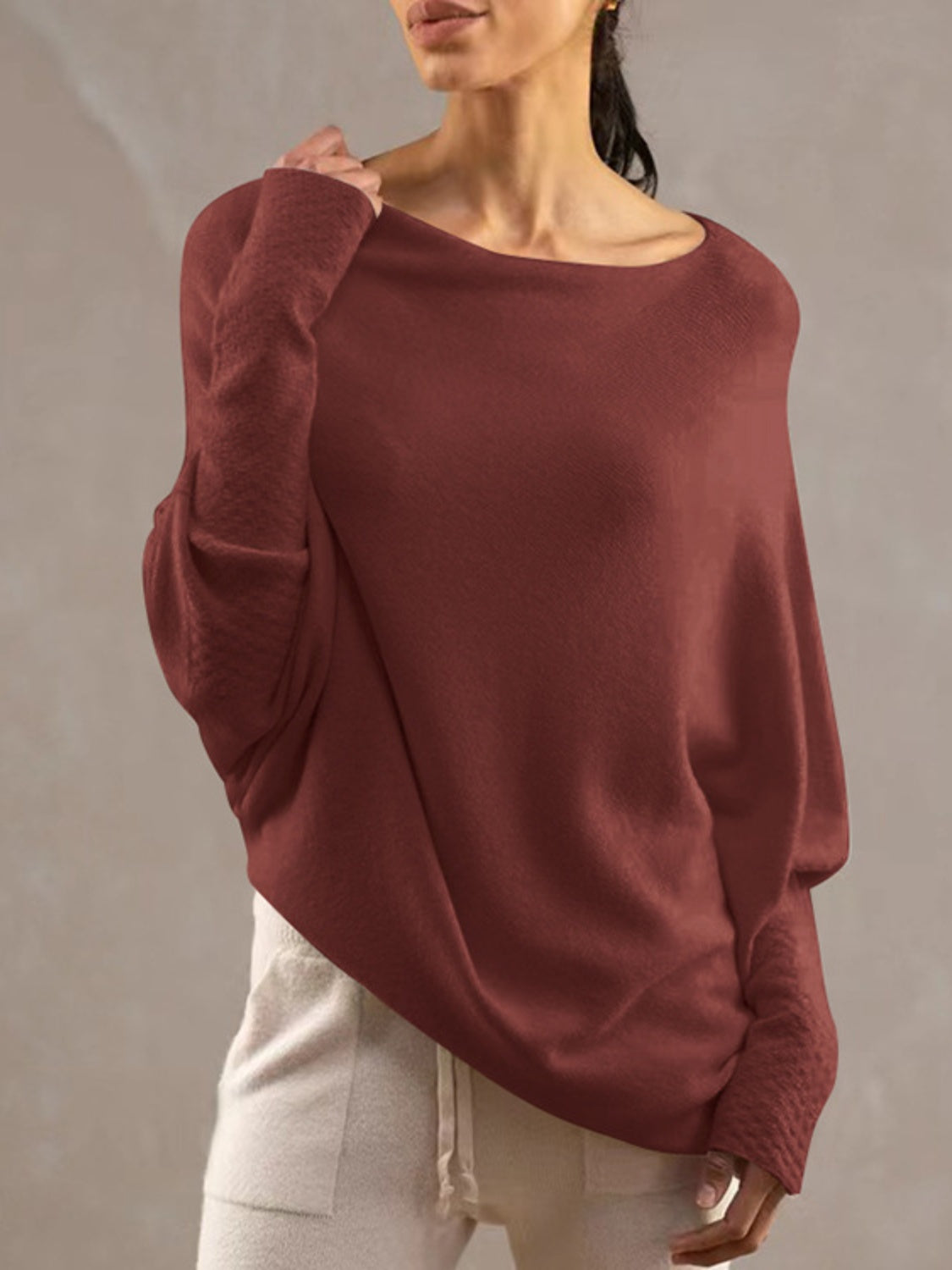 Bateau Neck Batwing Sleeve Knit Top