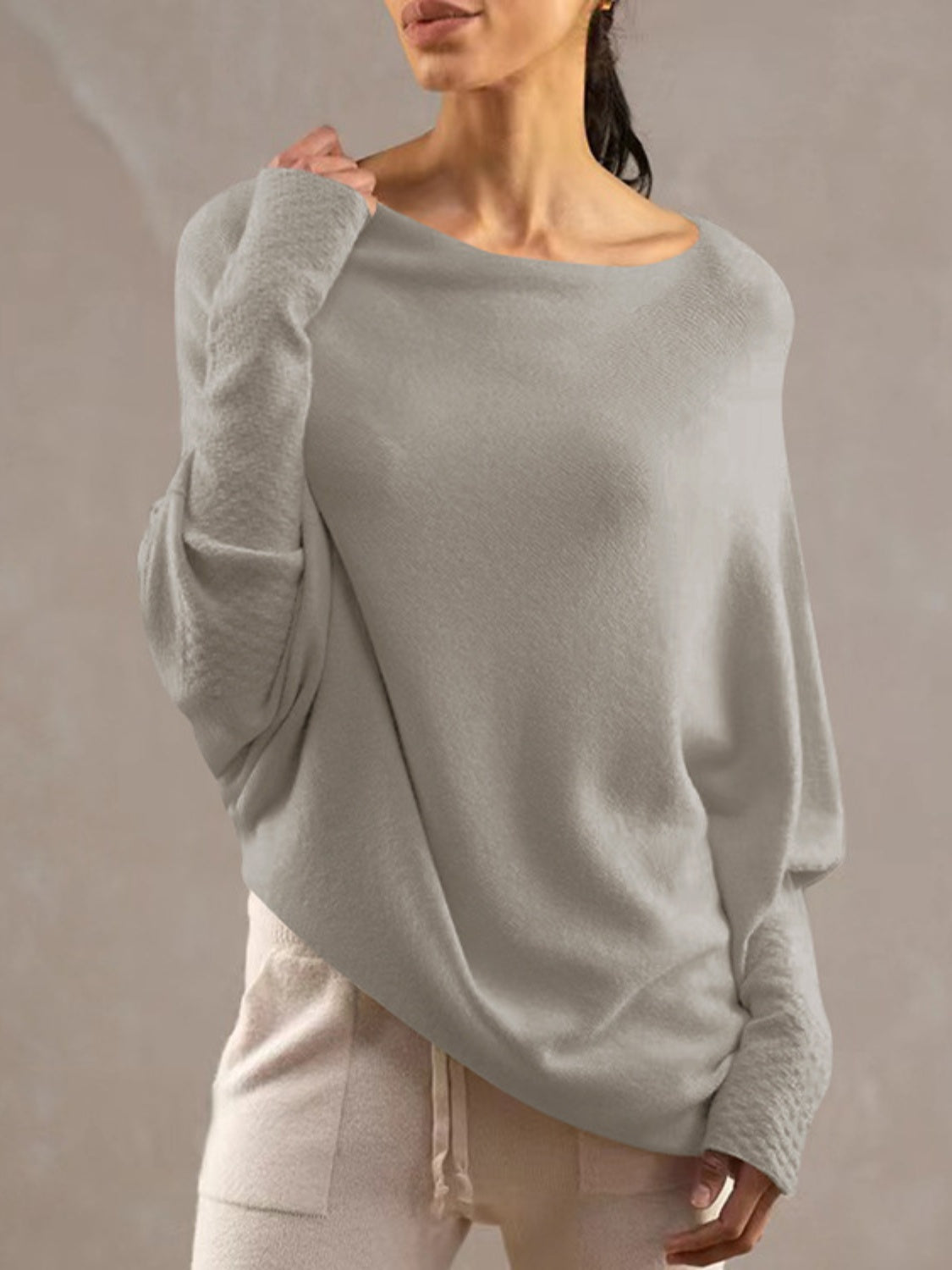 Bateau Neck Batwing Sleeve Knit Top