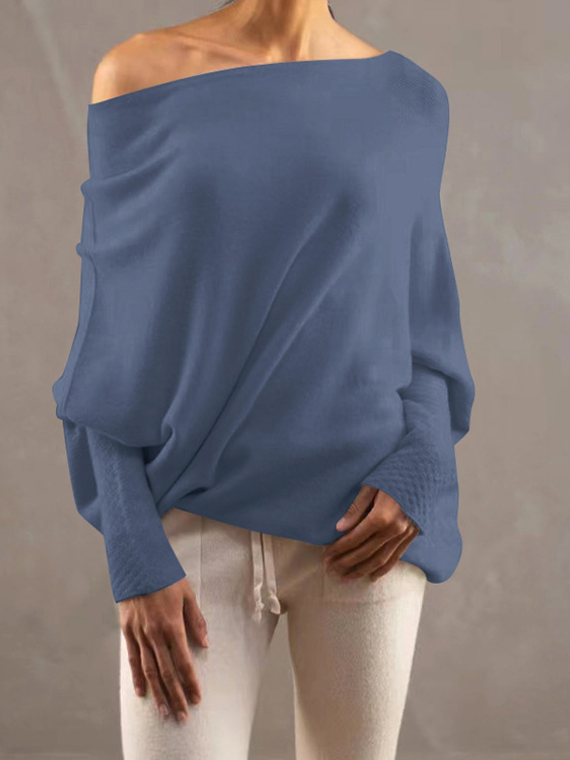 Bateau Neck Batwing Sleeve Knit Top