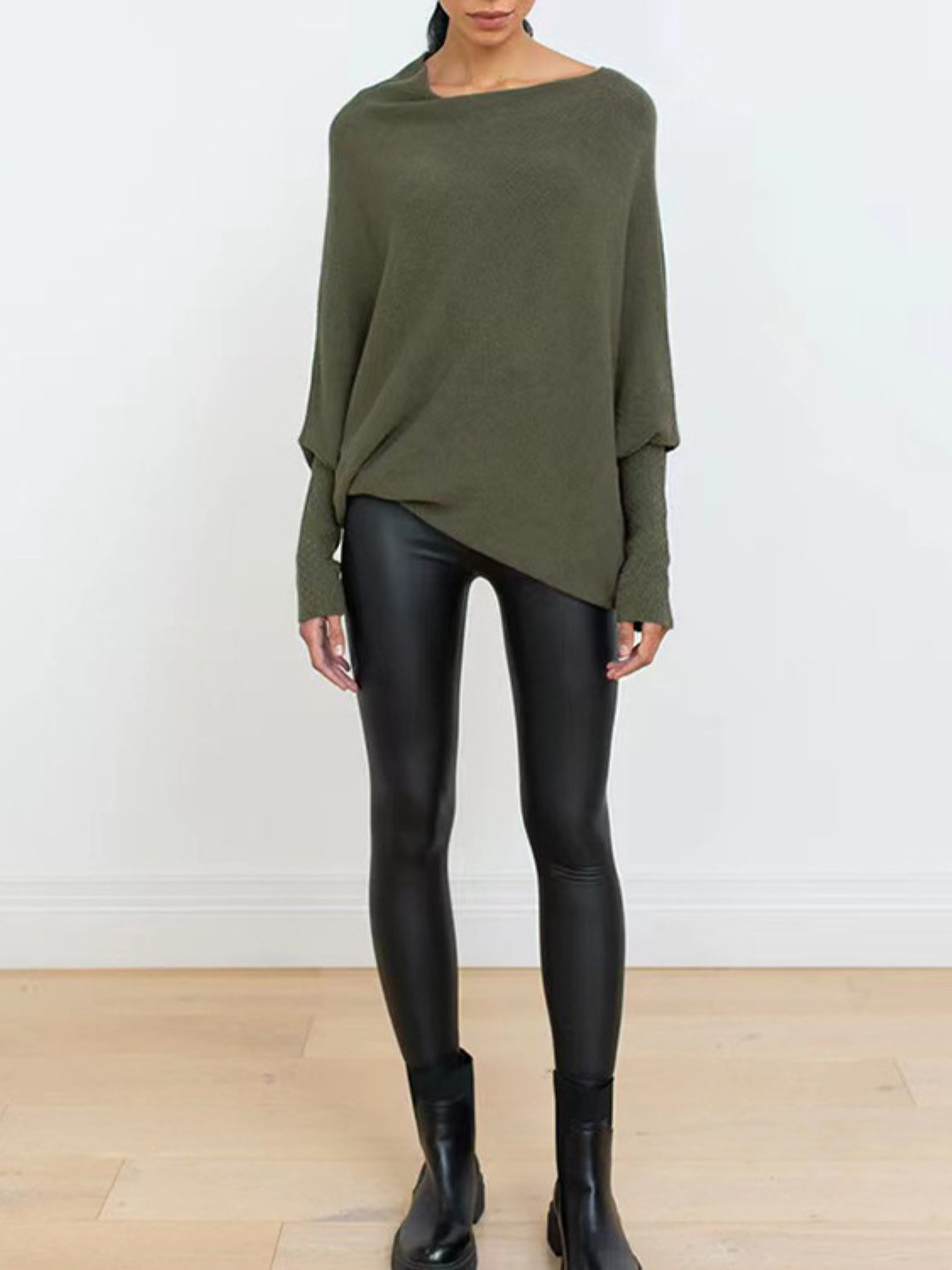 Bateau Neck Batwing Sleeve Knit Top