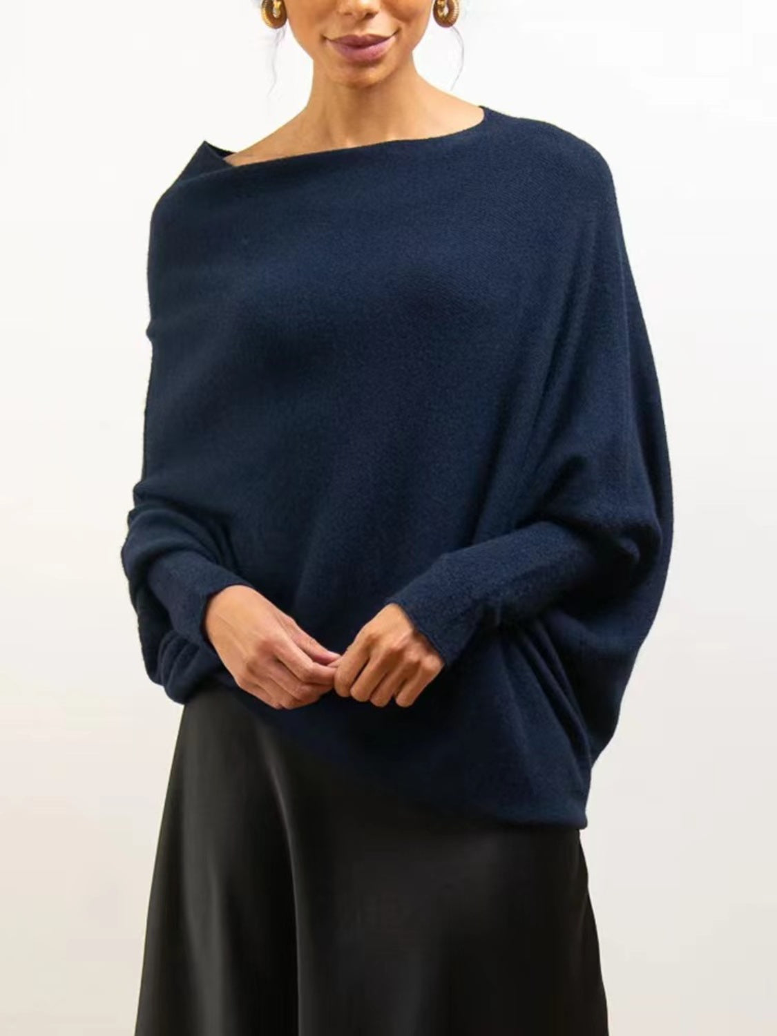 Bateau Neck Batwing Sleeve Knit Top