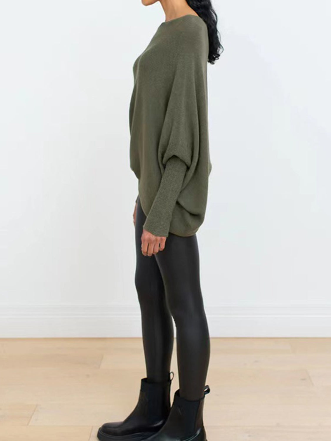 Bateau Neck Batwing Sleeve Knit Top