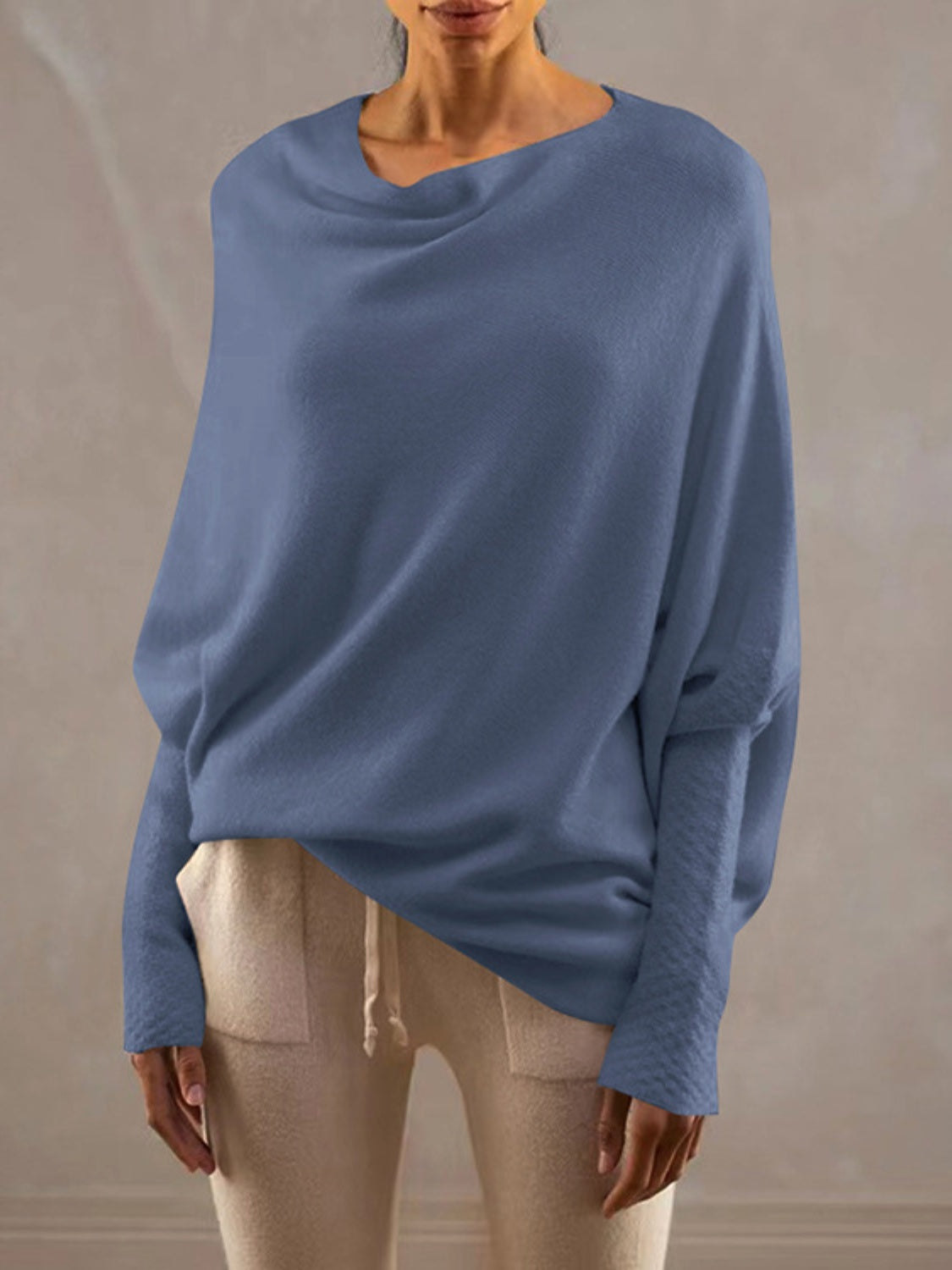 Bateau Neck Batwing Sleeve Knit Top