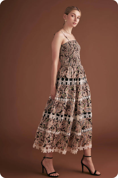 Posh Paisley Eyelet Lace Midi Dress