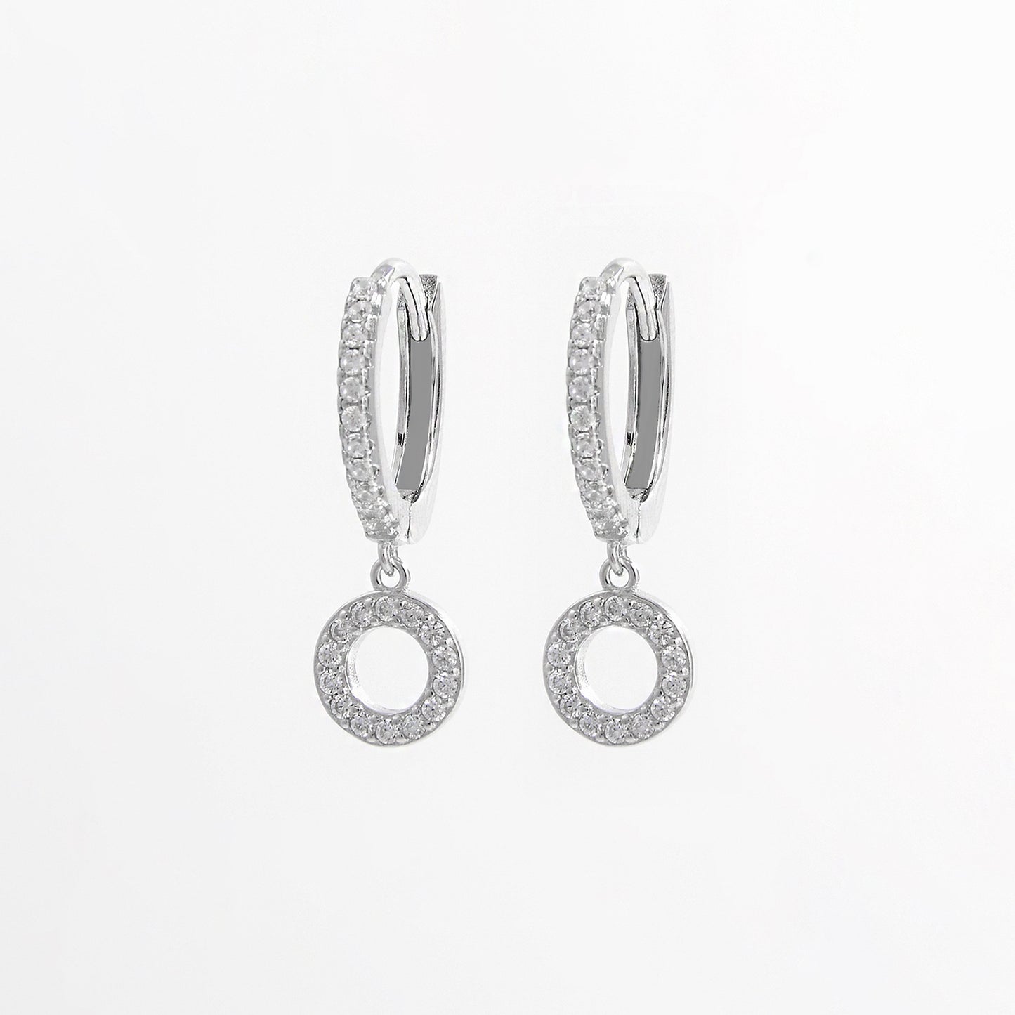 Sterling Silver Inlaid CZ Hoop Dangle Earrings