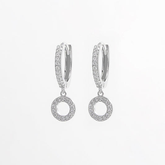 Sterling Silver Inlaid CZ Hoop Dangle Earrings