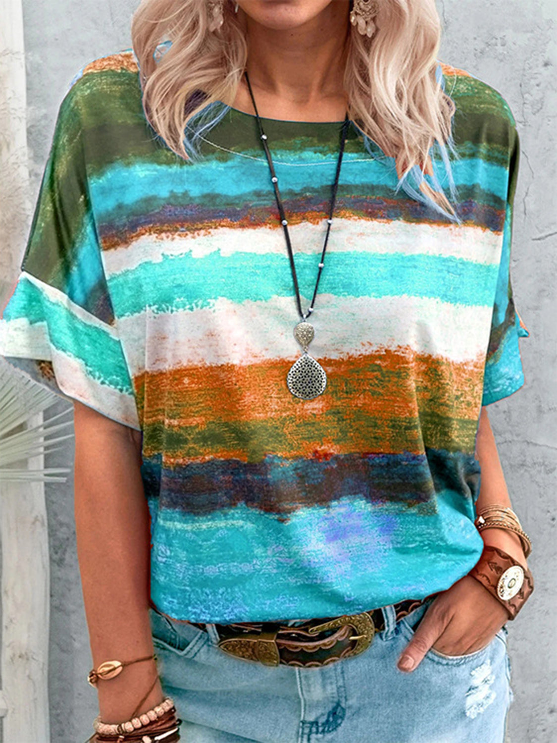 Rio Dreams Size Inclusive Color Block Round Neck Half Sleeve T-Shirt