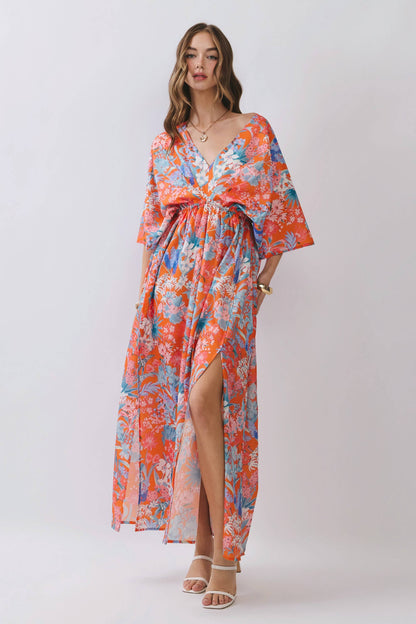 Minna Floral V Neck Empire Waist Maxi Dress