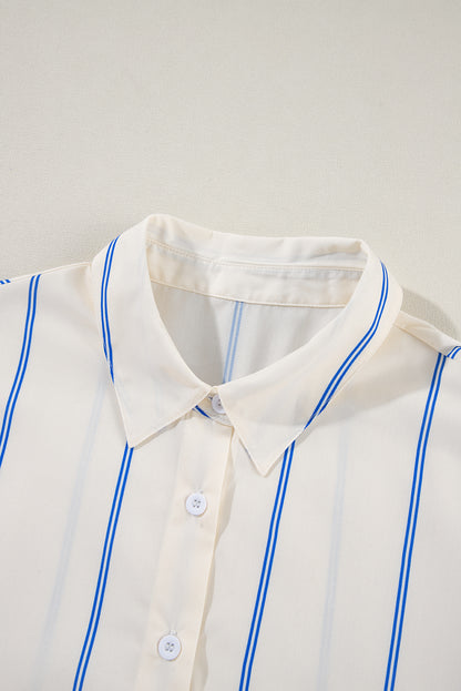 Sky Blue Stripe Drop Shoulder Bubble Sleeve Loose Shirt