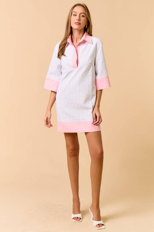 Color Block Striped Half Sleeve Shirt Dress