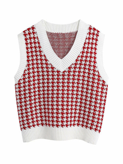 Houndstooth V-Neck Sweater Vest