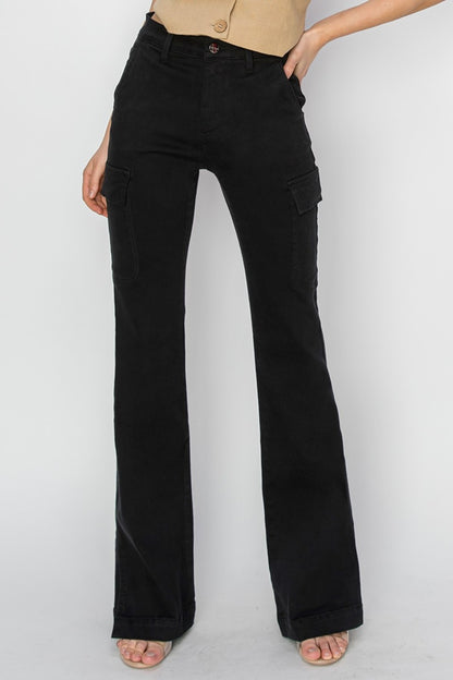 Size Inclusive High Rise Side Slit Cargo Bootcut Jeans