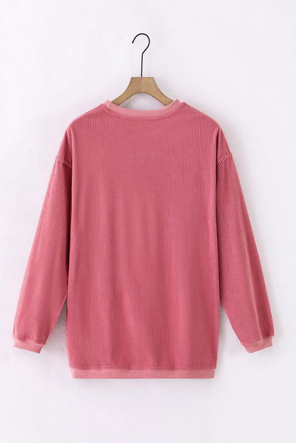 Strawberry Pink Ribbed Corduroy Oversized Sweatshirt