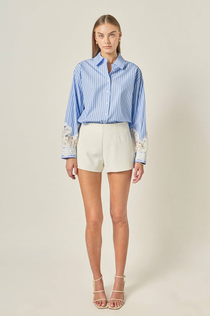 Embroidered Lace Stripe Shirt Top