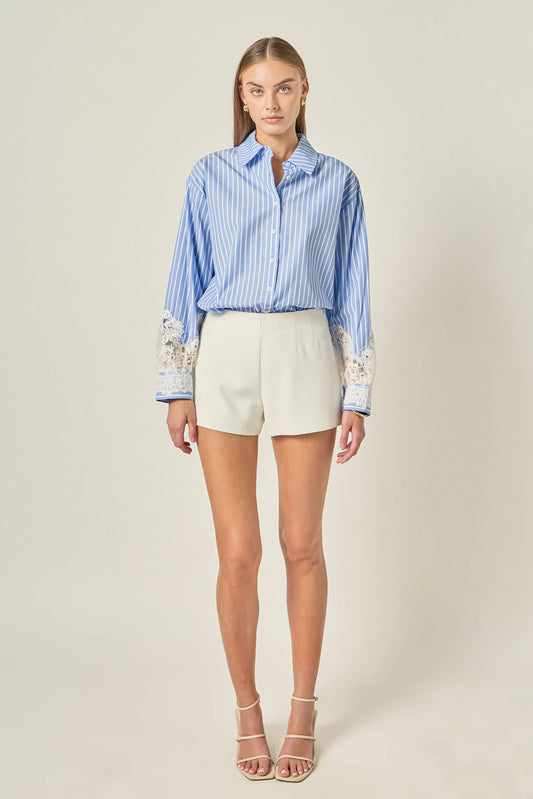 Embroidered Lace Stripe Shirt Top