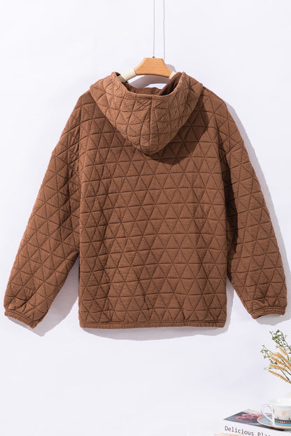 Cozy Coffee Quilted Kangaroo-Pocket Hoodie