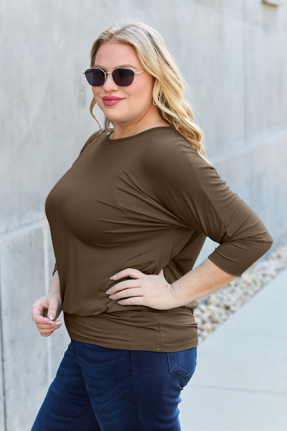 Size Inclusive Round Neck Batwing Sleeve Top