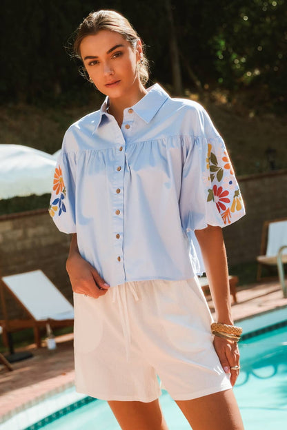 Emily Embroidery Classic Collar Shirts