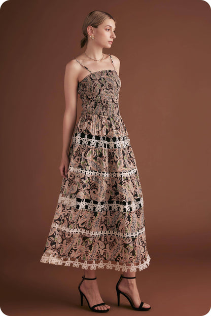 Posh Paisley Eyelet Lace Midi Dress