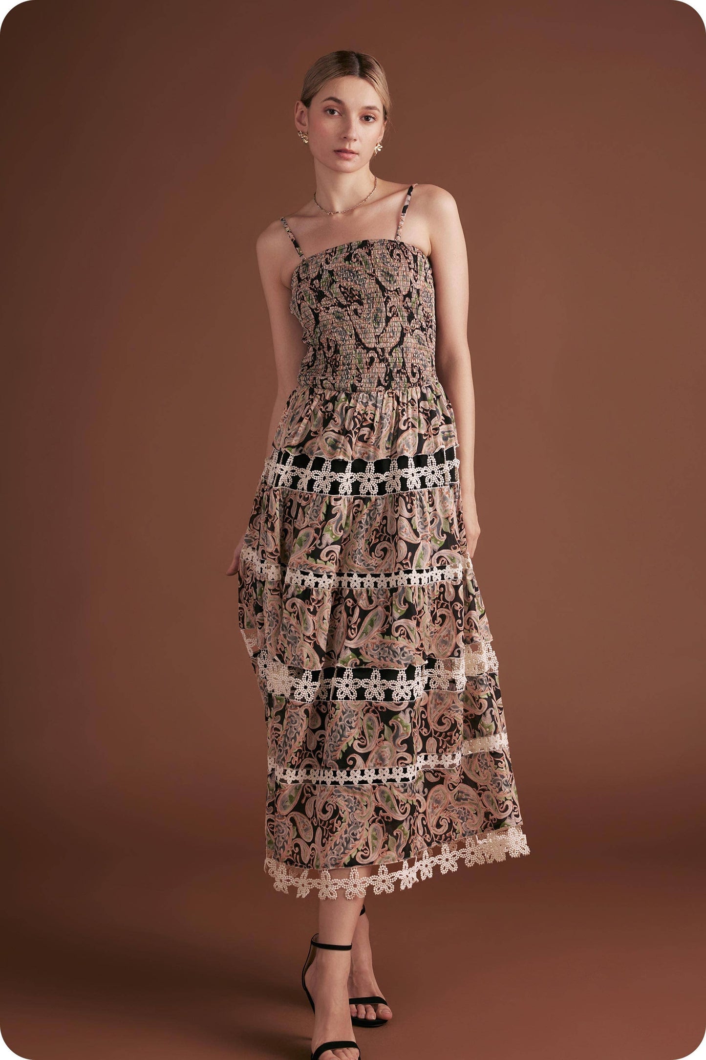 Posh Paisley Eyelet Lace Midi Dress