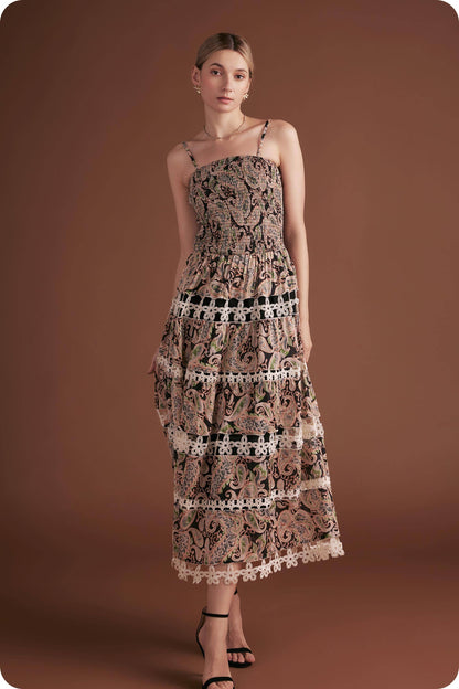 Posh Paisley Eyelet Lace Midi Dress