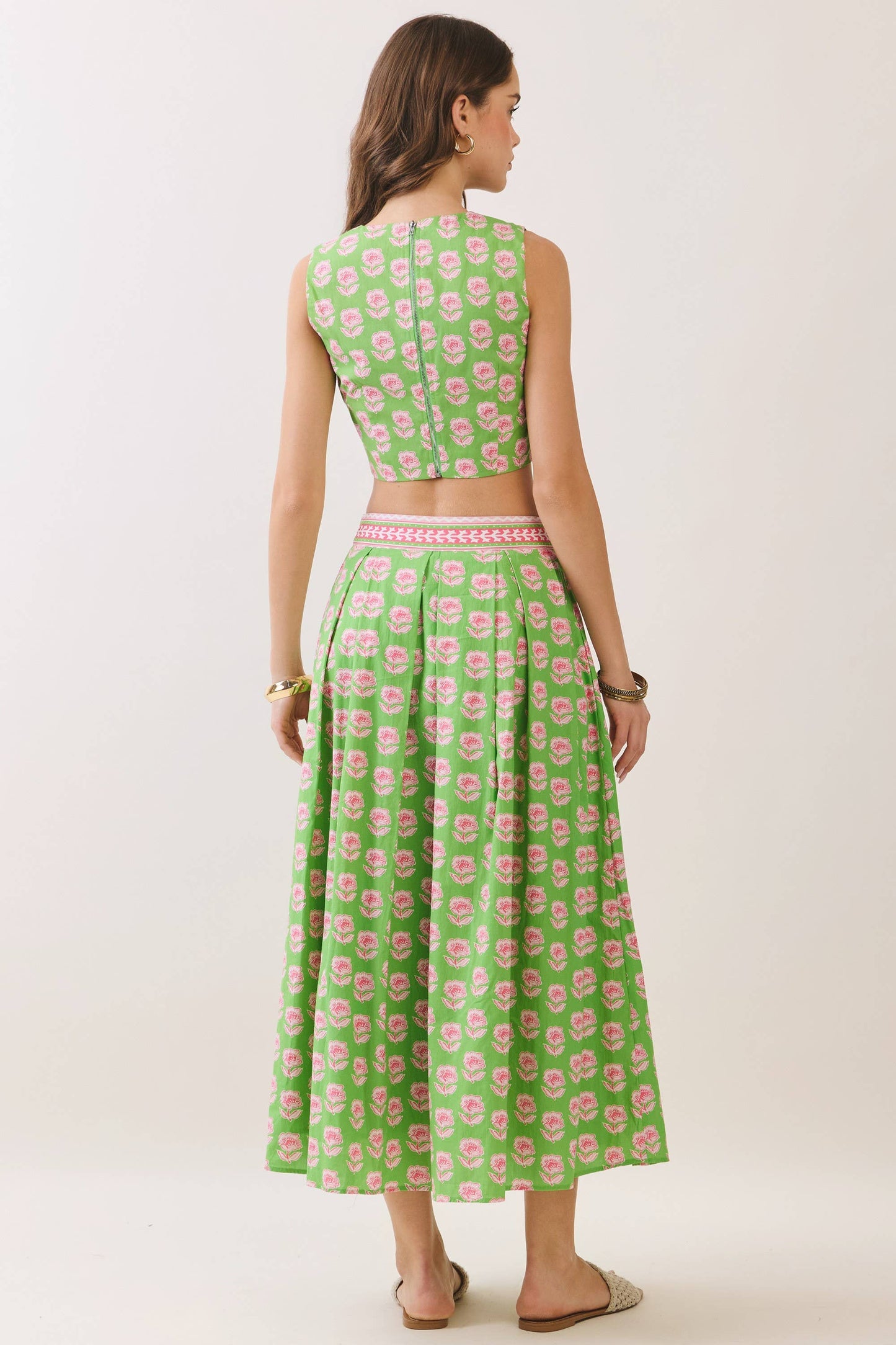 Floral Print Contrast Trim Detail Midi Skirt