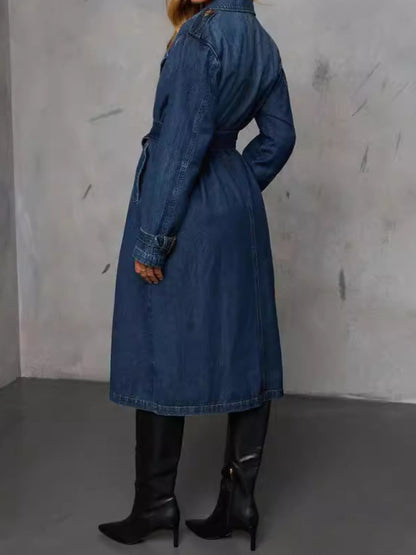 Button Up Long Sleeve Denim Duster Jacket