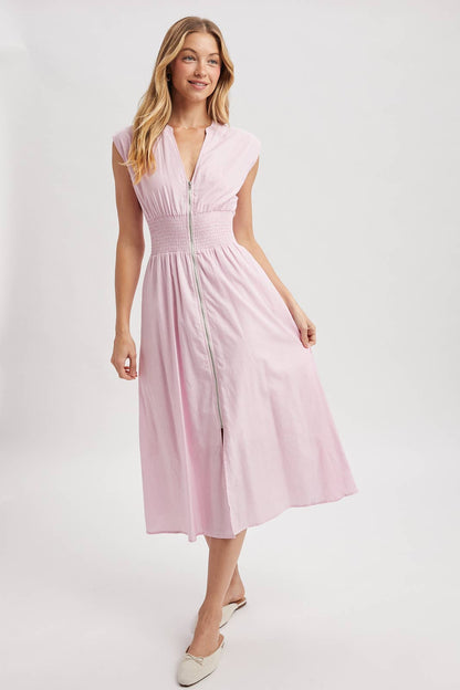 STRIPED FRONT ZIP MIDI DRESS / WL25-12227