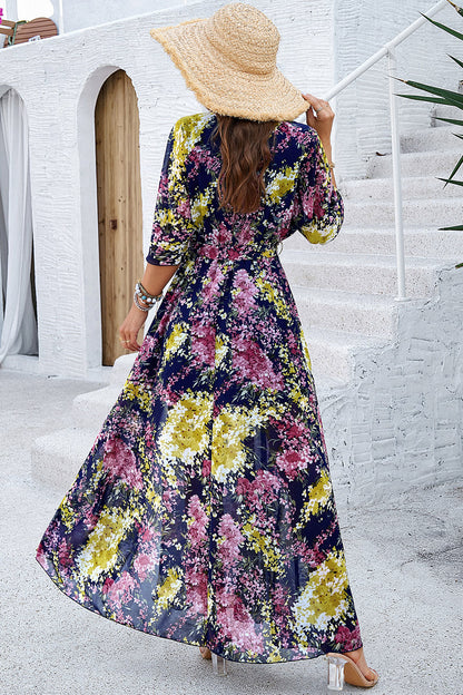 Divine Printed Tied Half Sleeve Slit Dress