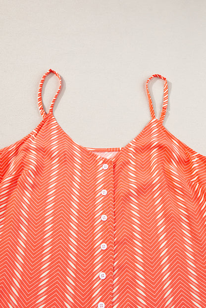 Orange Chevron Stripe Print Buttoned V Neck Cami Top