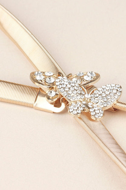 Rhinestone Butterfly Elastic Metal Belt