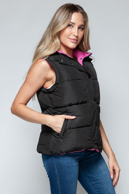 Snobbish Snap and Zip Closure Hooded Contrast Vest