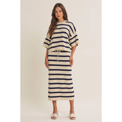 WEEKEND IN CANNES SOFT DRAPE COTTON STRIPE RELAXED SWEATER