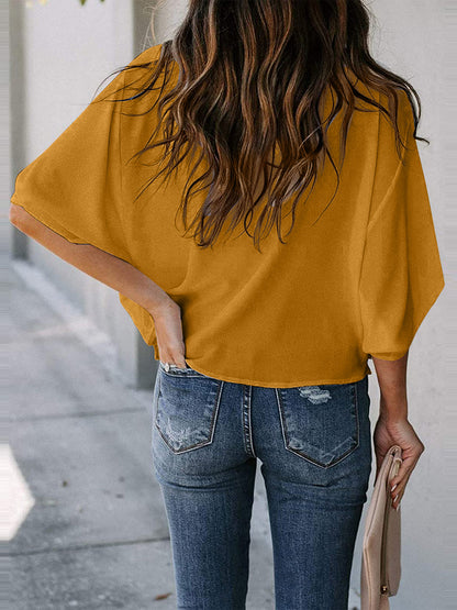 Size Inclusive Cowl Neck Three-Quarter Sleeve Blouse