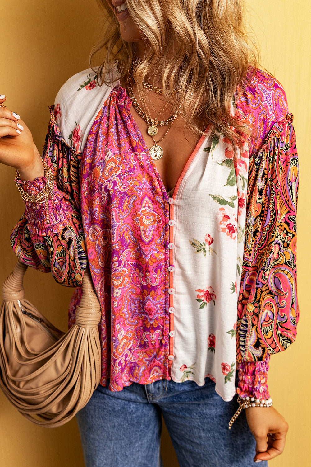 Multicolor Floral Patchwork Blouse