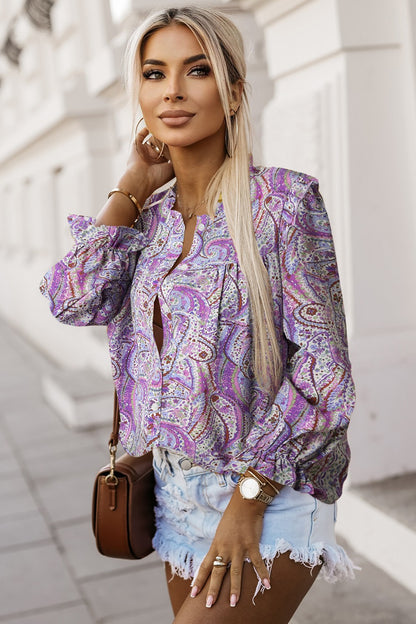 Paisley Printed Frill Flounce Sleeve Shirt