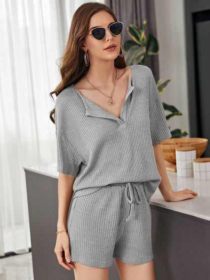 Size Inclusive Waffle-Knit Dropped Shoulder Top and Shorts Set