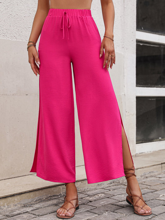 Ramy Brook Inspired Side Slit Wide Leg Lightweight Summer Pants Hot Pink