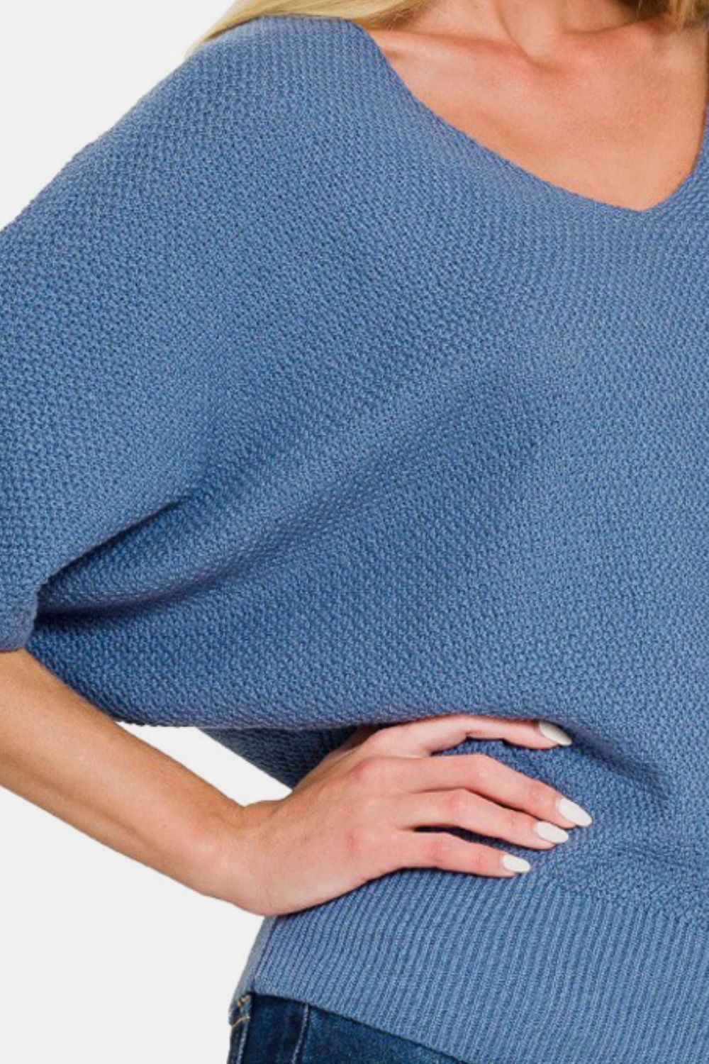 V-Neck Short Sleeve Dolman Sweater