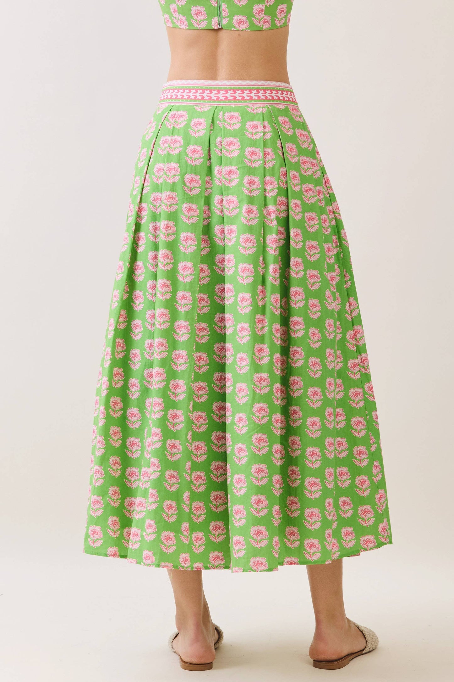 Floral Print Contrast Trim Detail Midi Skirt