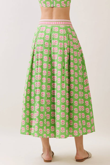 Floral Print Contrast Trim Detail Midi Skirt