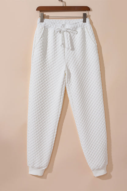 White Quilted Hoodie and Sweatpants Two Piece Set