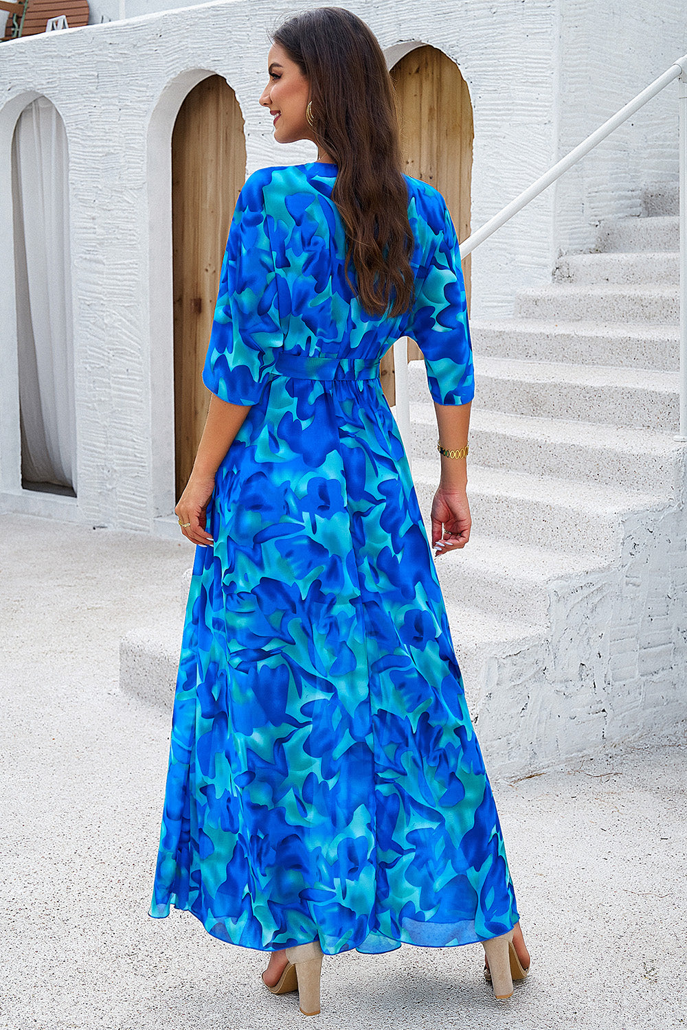 Divine Printed Tied Half Sleeve Slit Dress