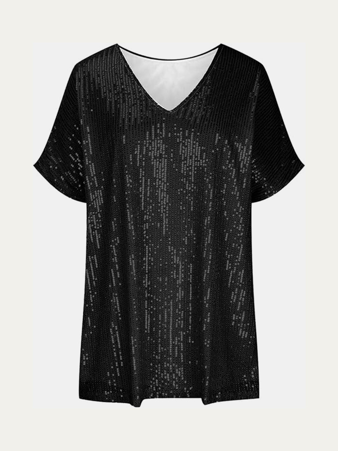 Size Inclusive Sequin V-Neck Short Sleeve Top