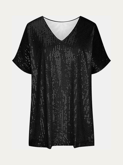 Size Inclusive Sequin V-Neck Short Sleeve Top