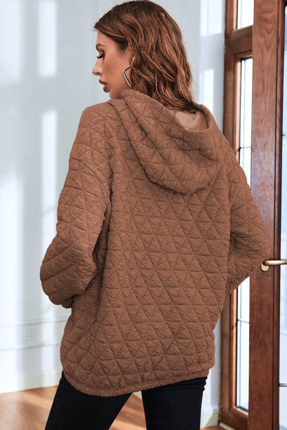 Cozy Coffee Quilted Kangaroo-Pocket Hoodie