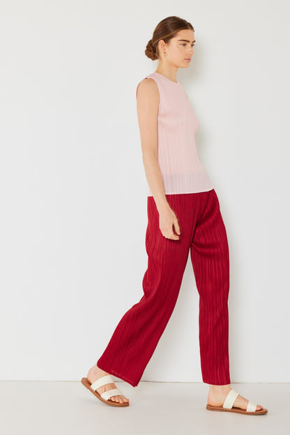 Marina Pleated Elastic-Waist Straight Pants