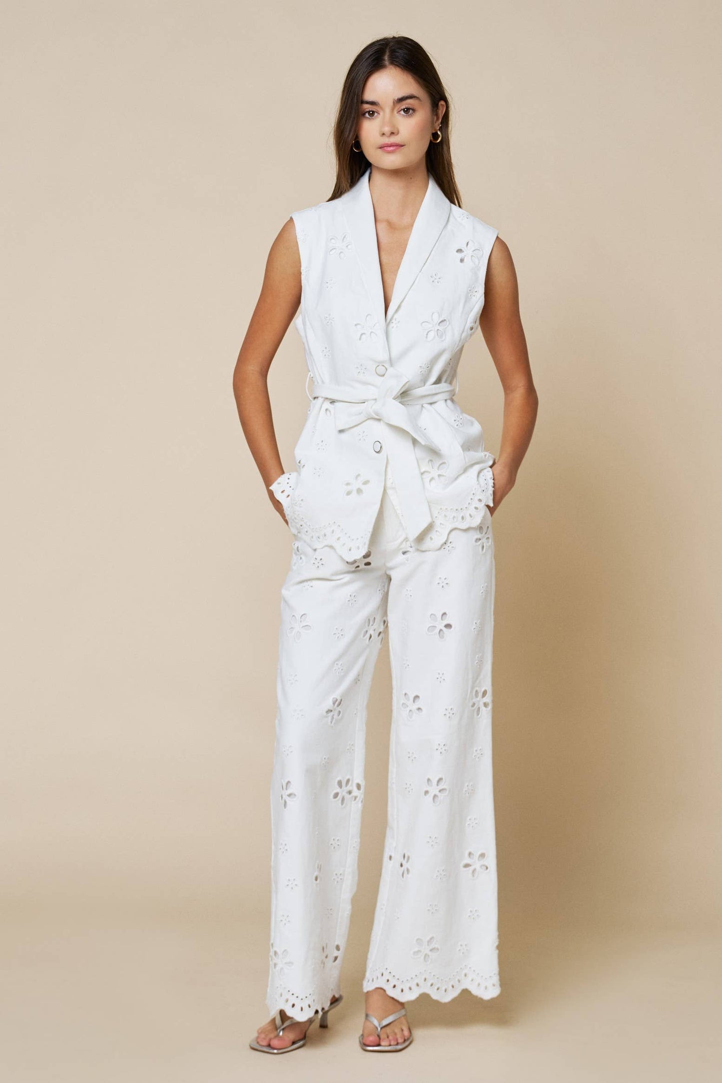 Floral Embroidered Sleeveless Scalloped Hem Top