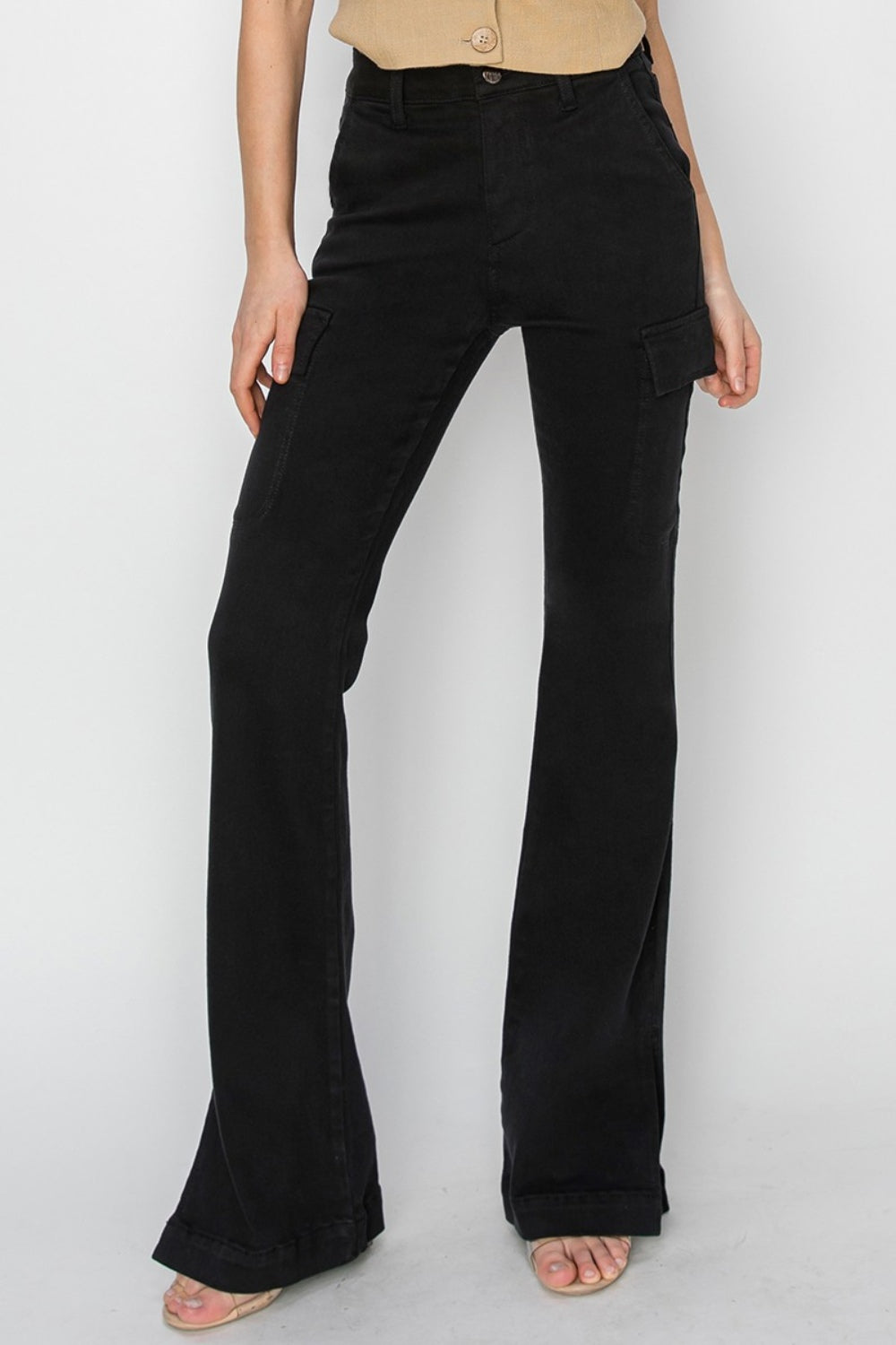 Size Inclusive High Rise Side Slit Cargo Bootcut Jeans